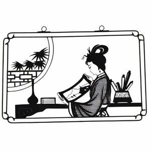 Vintage Tie Hua Wire Art Set of 4 Japanese Kimono Women 9x6 Metal Panels